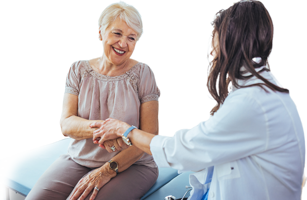 A healthcare provider talking with her patient