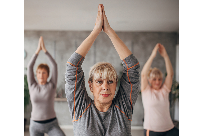A woman doing yoga.