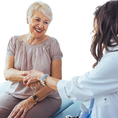 A healthcare provider talking with her patient