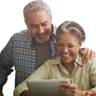 A couple looking online together